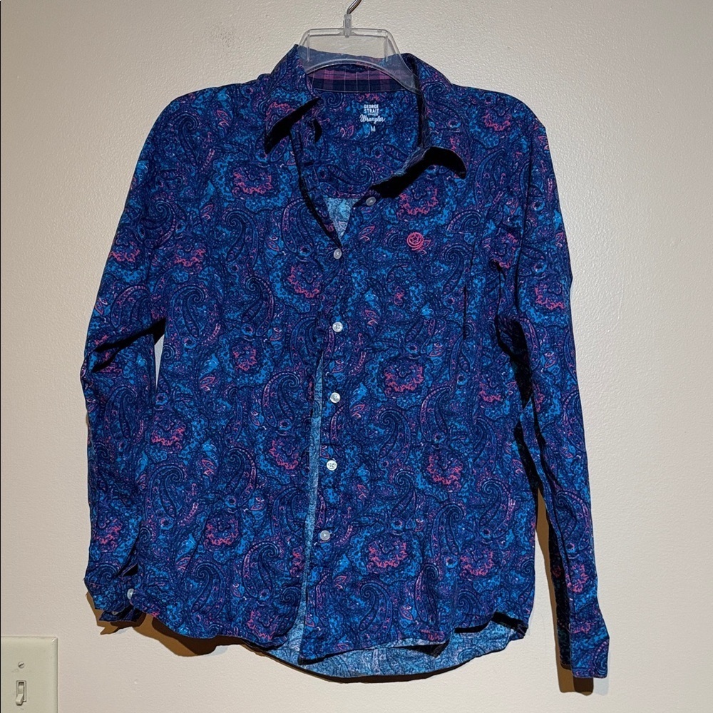 Wrangler George straight Blue and Pink Paisley Casual Shirt